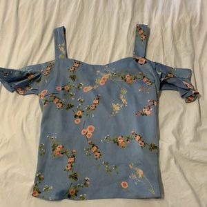 New York & Co blue floral cold shoulder top